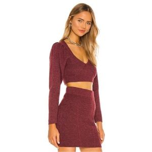 NBD Danica burgundy red merlot cropped sweater top high waist pencil skirt set